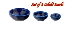 SET of 3 COBALT BLUE NESTING BOWLS for DOLLHOUSE KITCHENby FARROW 1:12 MINIATURE