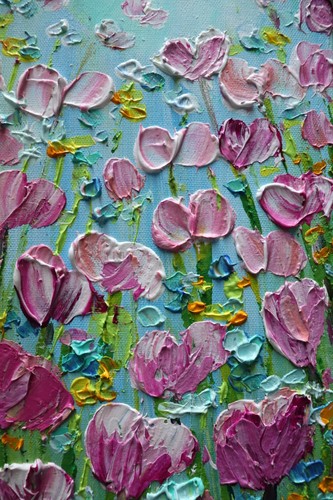 Frühlingstulpen in den Niederlanden Blumen Originalgemälde rosa lila blau - Bild 6 von 8