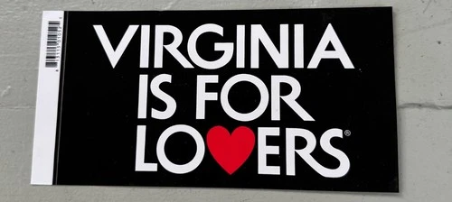 VIRGINIA IS FOR LOVERS Car Sticker Bumper Laptop Water Bottle Window Black Heart