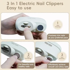 3-In-1 Rechargeable Nail Clipper Kit with Polishing & LED Light for Babys,Adults