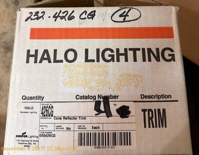NEW Halo Cooper Lighting 426CG Cone Reflector Trim 4pack