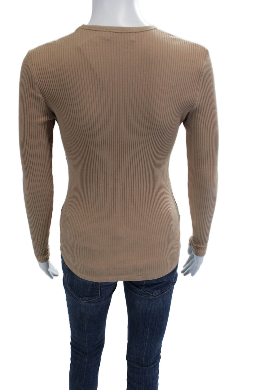 Rhythm Womens Beige Striped Basic Long Sleeve T-S… - image 3