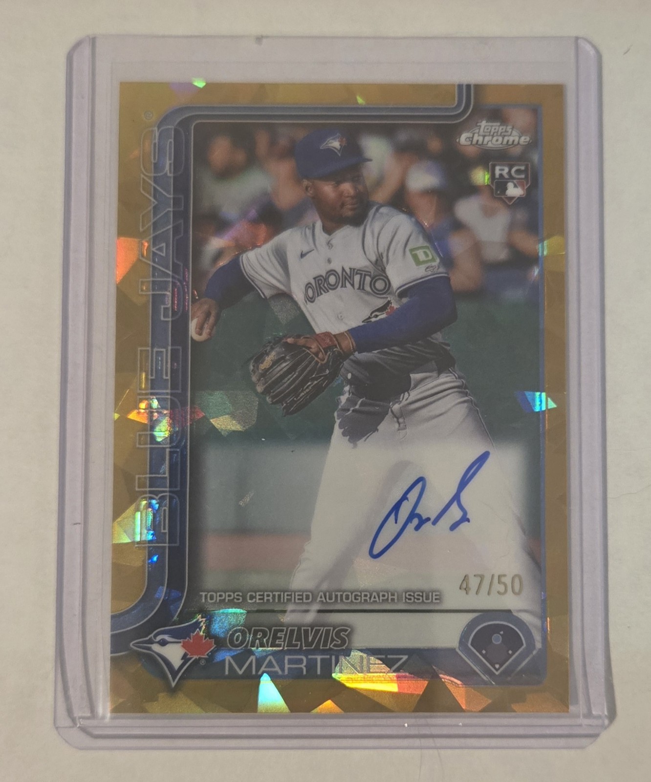 2025 Topps Chrome Sapphire RA-OM Orelvis Martinez Rookie Auto Gold Sapphire /50