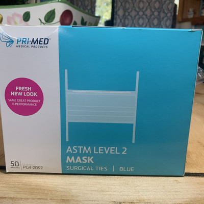 priMED PG4-2092 Soft Mask Procedure Tie  Face Masks ASTM Level 2 Blue  50/Pk