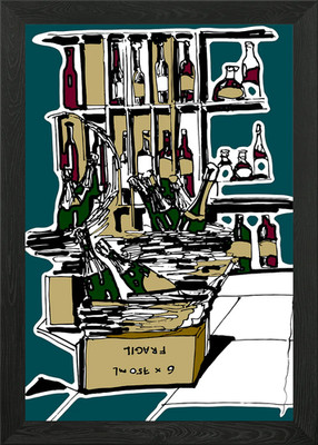 Wine shop drawing Framed Wall Art Poster Canvas Print Picture