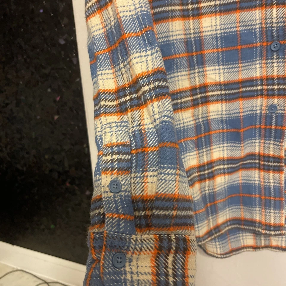 Рубашка мужская American Eagle Outfitters синяя оранжевая клетчатая фланелевая с рукавом на пуговицах - Изображение 4 из 4