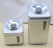 2 Piece Chrome LINCOLN BEAUTYWARE Canister Set Flour & Tea MCM Vtg PLEASE READ