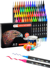 60 Colors Acrylic Paint Markers, Dual Tip Acrylic Paint Pens with Brush and Fine