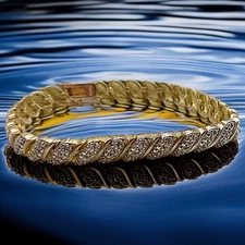 Gold Over Sterling Silver Diamond Bracelet Taiwan FAS Vintage 90s Twist Design 