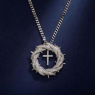 #ad Men#x27;s White 18k Gold Plated Iced CZ Out Cross Round Pendant with Rope Curb Chain $29.13