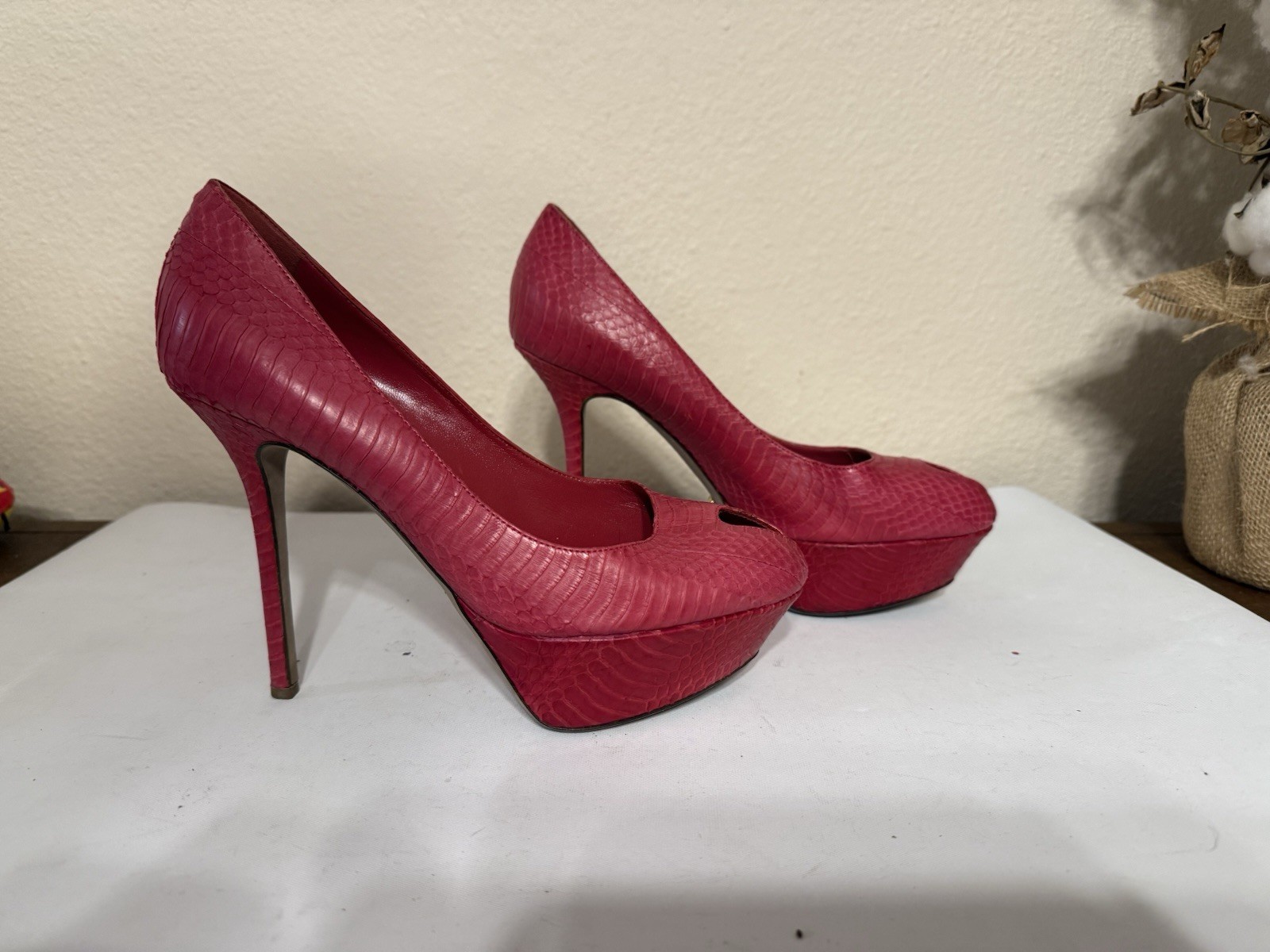 Sergio Rossi Pink Python Round Toe Platform Pumps… - image 2