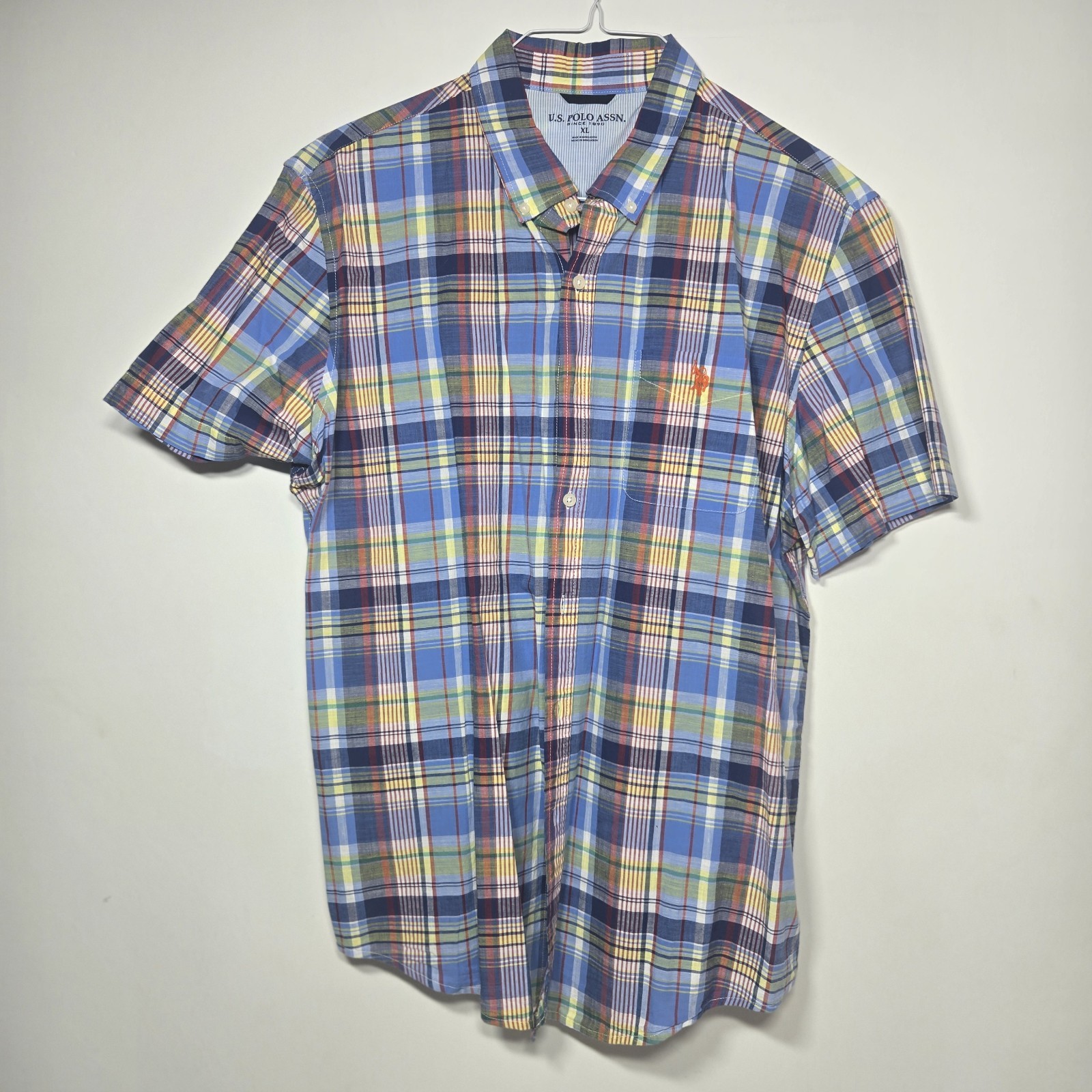 U.S. Polo Assn Mens XL Short Sleeve Plaid Button Down Shirt Multicolor Cotton
