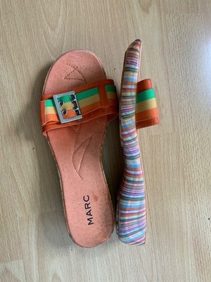 Leder Flip Flop, MARC, Orange, Sohle und Zierriemen gestreift, Gr. 41, getr.