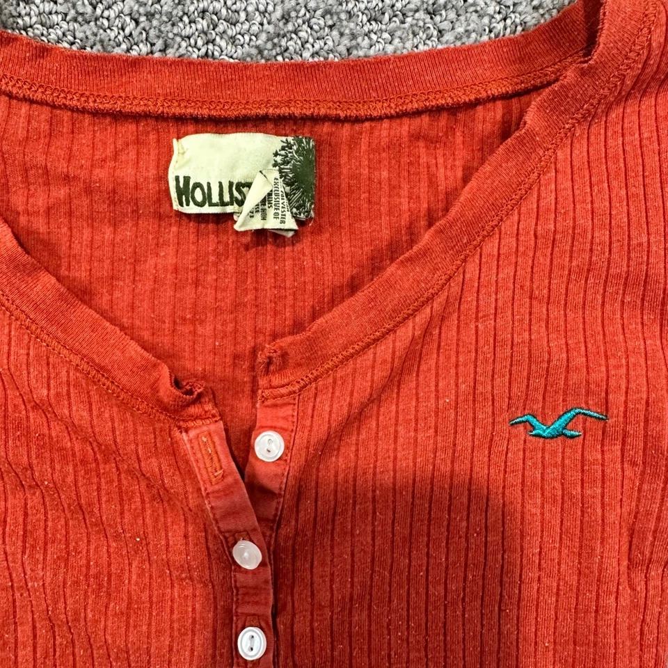 Top Henley de Colección Y2K Hollister Naranja Acanalado Manga Larga XS Foto 2 de 4
