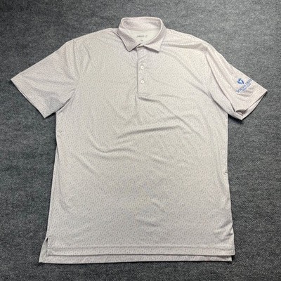 Johnnie-O Mens Prep-Formance Golf Polo Shirt White Pink Blue Yocha Dehe Size M