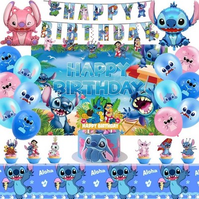 Stitch Kinder Party Set Kindergeburtstag Party Deko Banner Ballons Tischdecke
