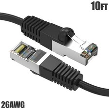 10FT Cat5E RJ45 Network LAN Ethernet FTP Shielded Patch Cable 26AWG Gold Black