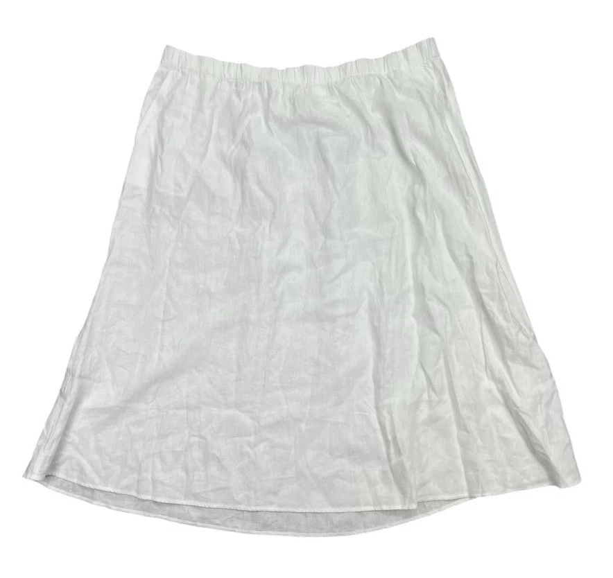Eileen Fisher Organic Linen Pocket Skirt Easy Fit, Full Length White Plus New 3X