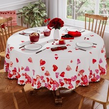 Siilues Valentine Tablecloth 70" Red Pink Love Heart Washable