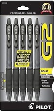 Pilot G2 Premium Gel Pens, Black Pens, Bold Point 1 mm, Pack of 5, Black