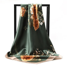 90X90Cm Women Square Imitation Silk Scarf Large Shawl Neckerchief Print Hijab Wr