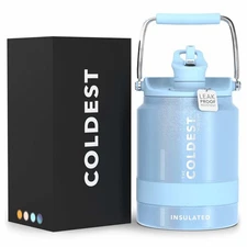 COLDEST Sports Water Bottle Half Gallon (Straw Lid), Leak Proof, Vacuum Insul...