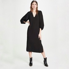 NWT Ganni Heavy Crepe Ballon Sleeve Dress in Black Size 36 4 US