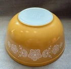 VTG Pyrex Yellow Butterscotch Gold Butterfly & Flowers Design Bowl #403