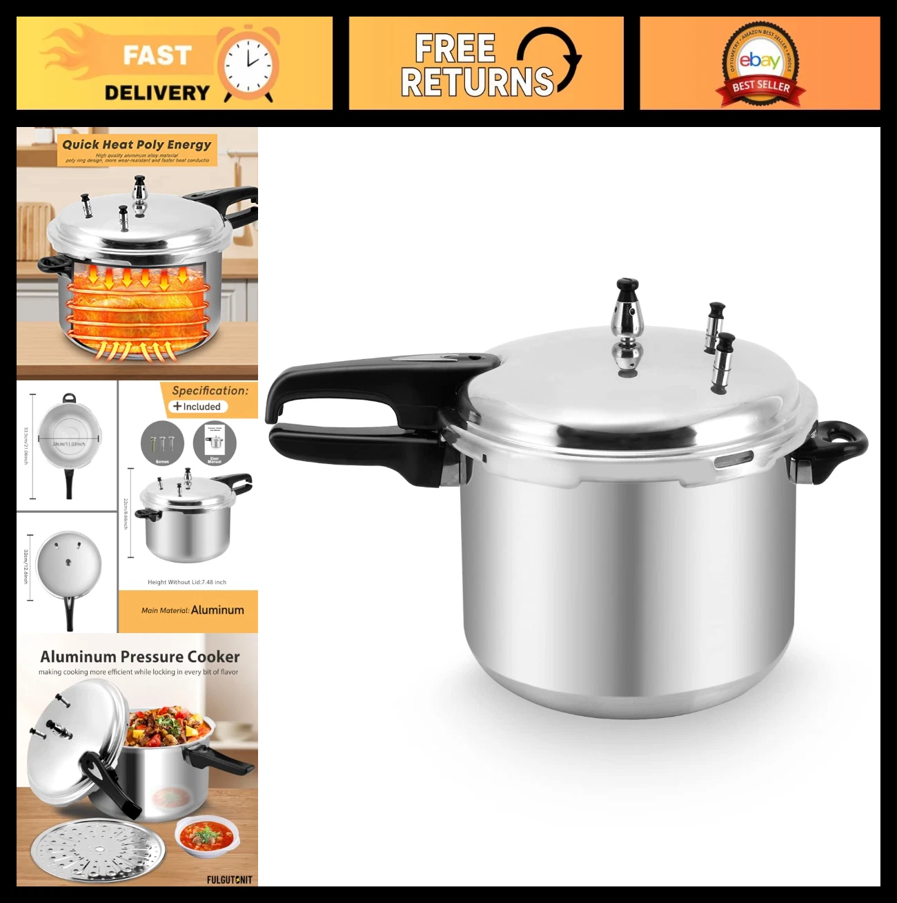 12 Quart Aluminum Pressure Cooker & Canner with Easy Lock Lid & Steaming Rack