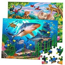 Kids Ages 4-6 - 2x60 Pieces - Ocean Forest Animals - Puzzles for Kids Ages 4-6