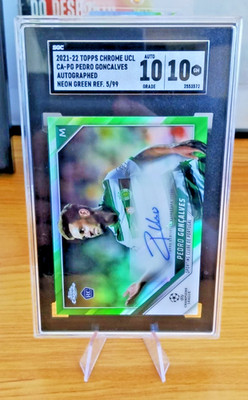 2021-22 Topps UCL Pedro Goncalves RC Neon Green Refractor Auto /99 - SGC 10/10