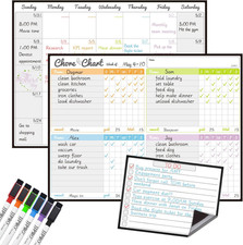 Magnetic Dry Erase Chore Chart and Calendar Bundle for Fridge - Chore Chart for