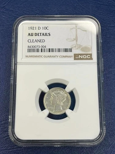 Key Date 1921 D Mercury Dime NGC AU details cleaned