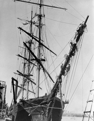 A three-masted sailing ship harbor 1932 Los Angeles CA Old Photo