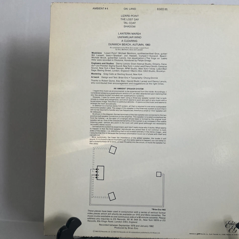 Brian Eno - Ambient 4 (On Land) US orig' Edition EG LP 1982 - Image 3 of 4