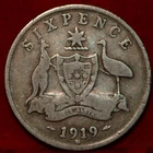 1919 Australia 6 Pence Silver Foreign Coin