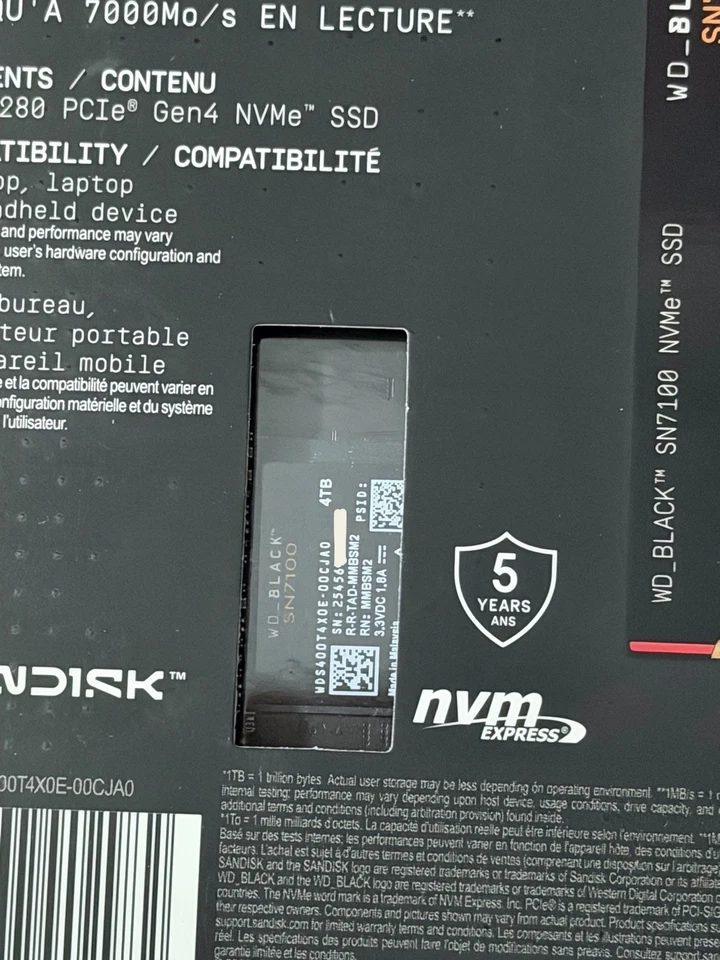 WD_BLACK SN7100 4TB SSD Gen4 PCIe, M.2 2280, Next Gen TLC - WDS400T4X0E - NEW - Image 4 of 4