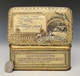 Rare Antique Litho “Carde Blanche” VA Cut Cavendish Tobacco Tin Marburg Bros MD