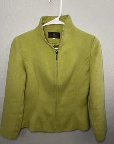 Giacca donna FENDI verde vintage taglia S foderata 100% cashmere