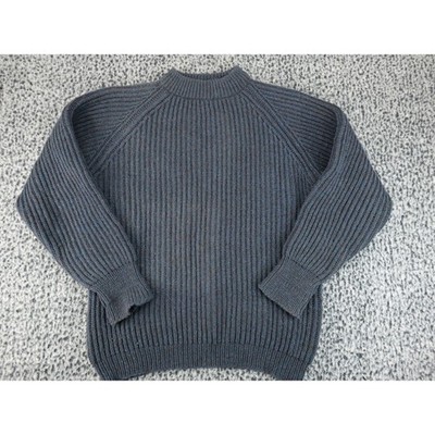 Eddie Bauer Vintage Wool Sweater Mens XL Navy Blue Rib Knit Woolmark UK Made