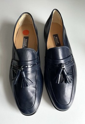 Men s Vintage Bally Of Switzerland Navy Leather Tassle Loafers PRISTINE Sz 8.5 D