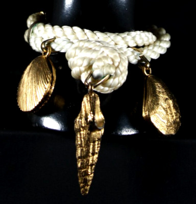 YVES SAINT LAURENT Vintage White Rope & Gold Shells Charm Bracelet 7.25''