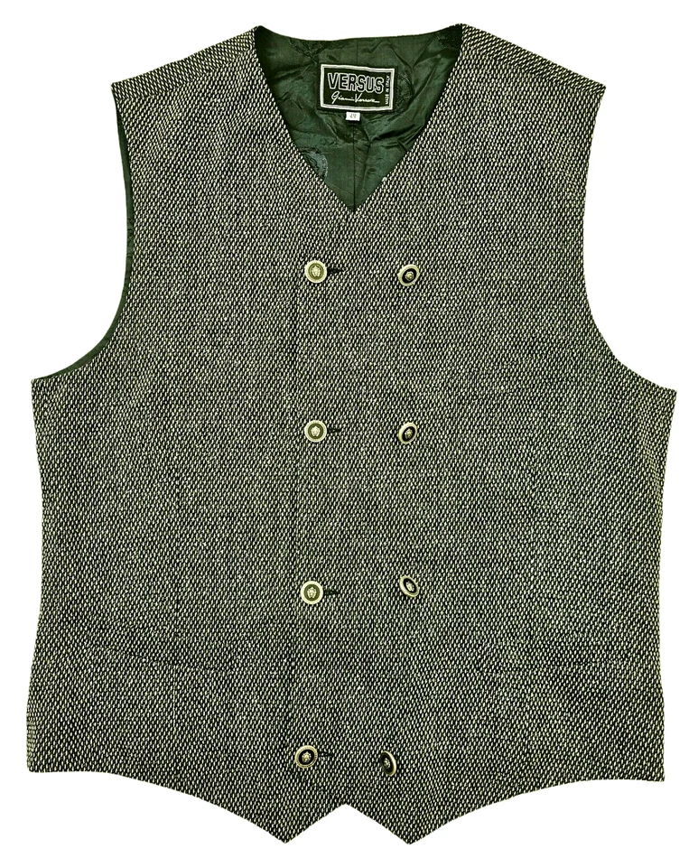 *HOT ITALY UNISEX VERSUS GIANNI VERSACE VIRGIN WOOL BEIGE BLACK VEST Jacket 38 S - Image 2 of 4