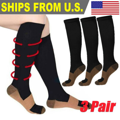 3/6Pair COPPER Compression Socks Running Leg Support Sport Shin Splint 20-30mmhg