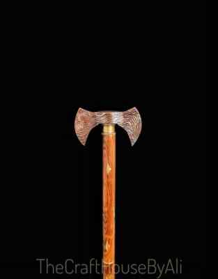 New Stylish Solid Brass Axe Head Handle Victorian Wooden Walking Stick Cane Gift