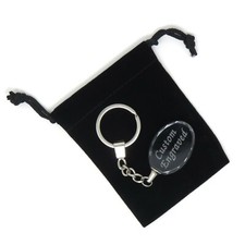 PERSONALIZED Oval Crystal Key Chain and Ring 2 Lines - Custom Laser Engraved USA