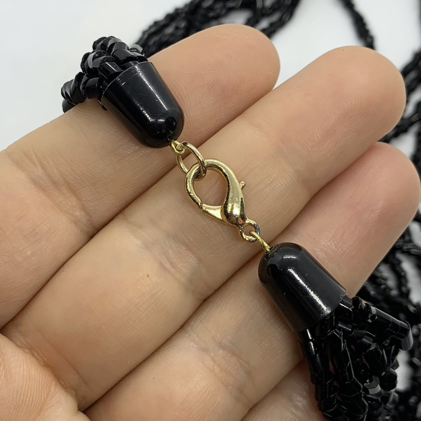 VTG BLACK MULTISTRAND STATEMENT LAYER NECKLACE BL… - image 7