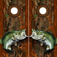 Cornhole Decals Wraps Fishing Graphics Bass Fish Oak Ambush Camouflage 01L/01R