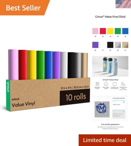Affordable 12in x 5ft Rainbow Vinyl Sampler - 10 Permanent Rolls for Crafting