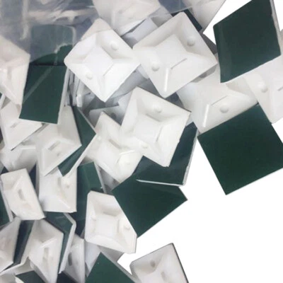 NiftyPlaza 100 Pack White Cable Tie Mounts Self ADHESIVE Clips Base 30mm x 30mm